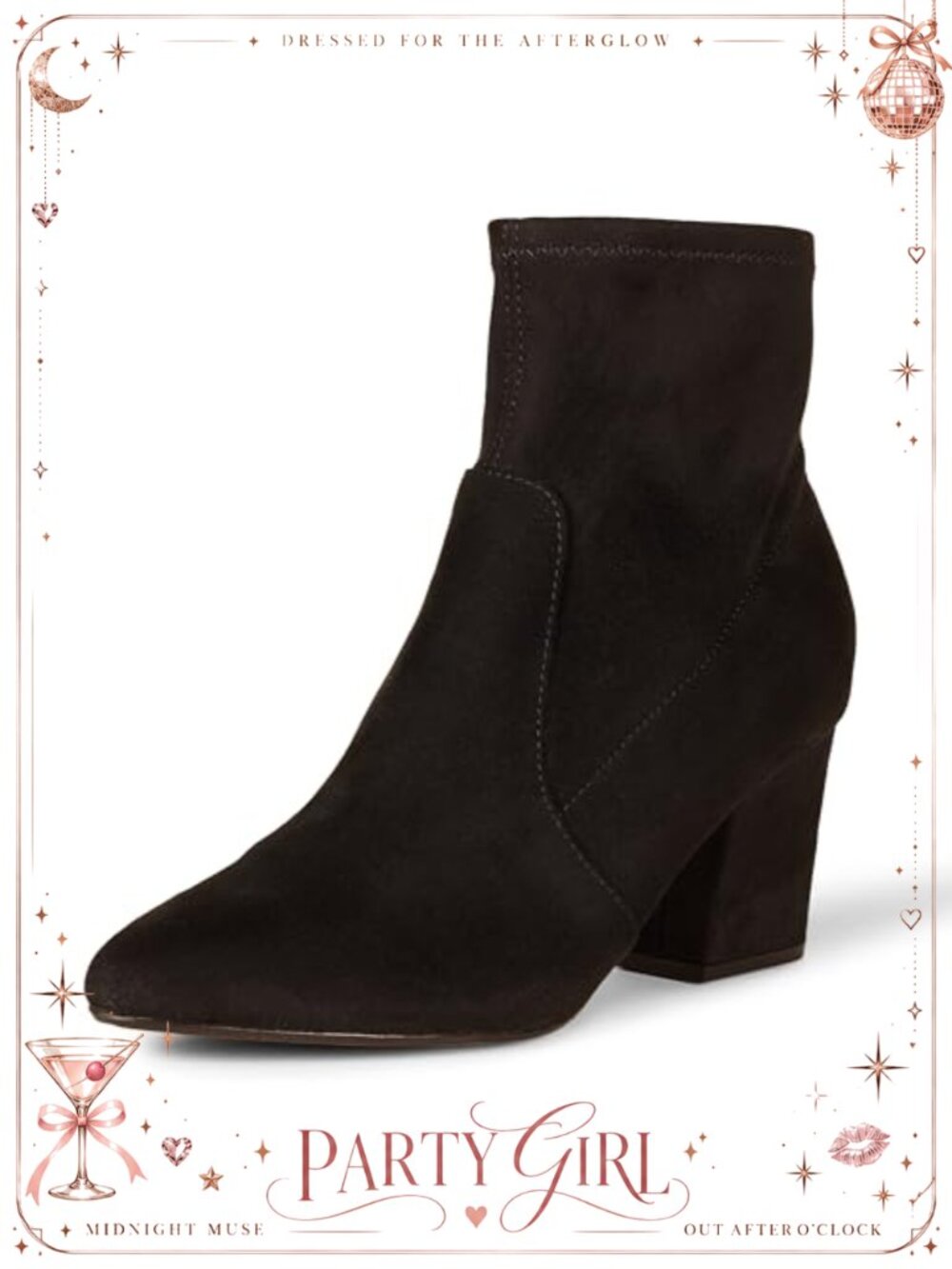 Womens Pointed Toe Ankle Booties Faux Suede Block Heel Boots
